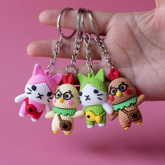 3D Knitting Cartoon Bee Keychain with Cat and Bear Pendant