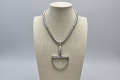 Western Silver Horse Bit Statement Necklace with Rhinestone Snake Chain — Bold Equestrian Jewelry