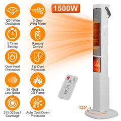 1500W Ceramic Tower Space Heater