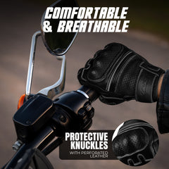 Ninja Leather Motorcycle Gloves with Black/Brown Knuckle Protection
