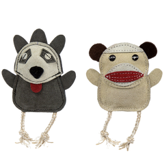 Natural Leather Wee Buddies Sock Monkey & Raccoon Dog Toys, 2 Pack