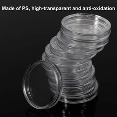 100 Pieces Case Holder for Collectors 30mm Silver Gold Bar Plastic Rounds Coins Capsules Covers with Storage Organizer Box for Copper Pesos Quarters Pennies Dimes Collection Supplies