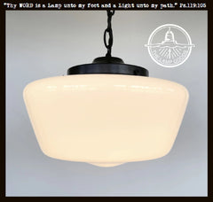 Large Antique Milk Glass Schoolhouse Pendant Light | 12"