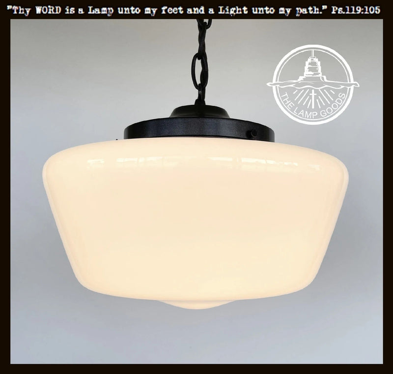 Large Antique Milk Glass Schoolhouse Pendant Light | 12