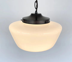 Large Antique Milk Glass Schoolhouse Pendant Light | 12"