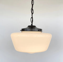 Large Antique Milk Glass Schoolhouse Pendant Light | 12"