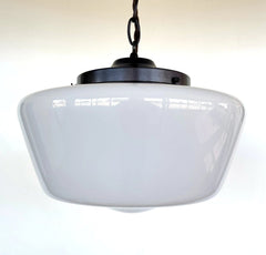 Large Antique Milk Glass Schoolhouse Pendant Light | 12"