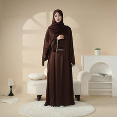 Satin Abaya With Matching Belt Made Of Diamond Tassel (MOA010)