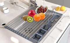 Expandable Roll Up Dish Drying Rack with Baskets