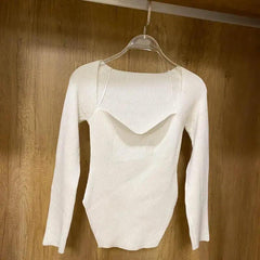 New Casual And Trendy Square Collar Long Sleeve Woman's Sweaters Knitted Pullover Spring Autumn Sweater Winter Tops For Women Black And White Jumper