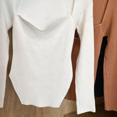 New Casual And Trendy Square Collar Long Sleeve Woman's Sweaters Knitted Pullover Spring Autumn Sweater Winter Tops For Women Black And White Jumper