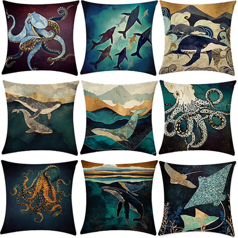 Deep Sea World Print Sofa Pillow Covers