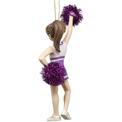 Pom-Pom Cheerleader Ornament - Purple - 5.5 Inches