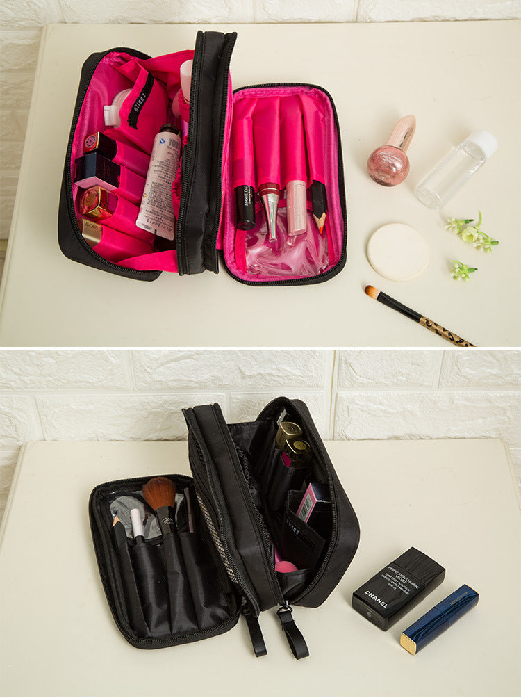 Black Nylon Double-Zipper Cosmetic and Toiletry Bag