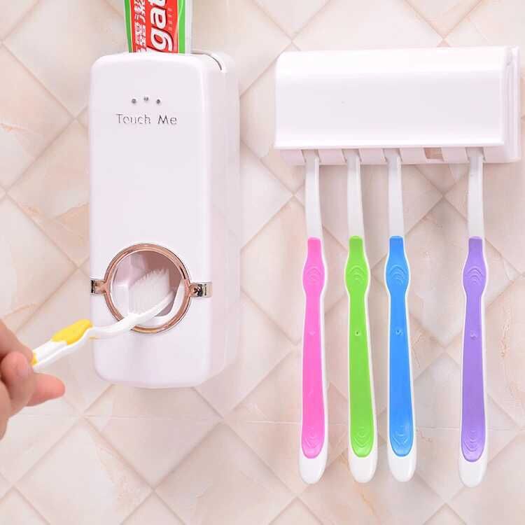 Wall-Mounted Toothpaste Dispenser and Toothbrush Holder