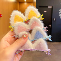 Plush Cat Ears Hairpin for Girls - Cute Cartoon Clips