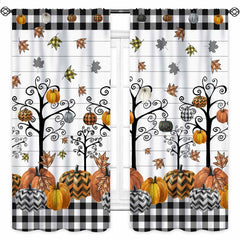Fall Themed Curtains Autumn Leaves Halloween Pumpkin Drapes 42x45 Inch