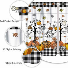 Fall Themed Curtains Autumn Leaves Halloween Pumpkin Drapes 42x45 Inch