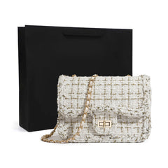 Beige White Woolen Chain Single Shoulder Bag 2024