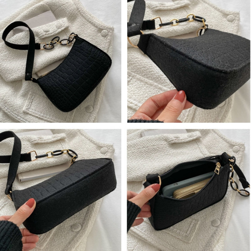 High-Quality Women's Felt Crescent Shoulder Bag