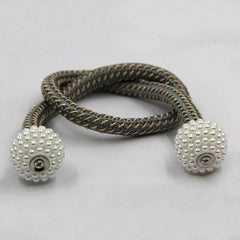 Pearl Magnetic Curtain Clip Tieback Home Decor Buckle Curtain Holder Hanging Ball Rope Straps Holdbacks Room Accessories Strong Magnetic Curtain Tiebacks Pearl Decorative Rope Window Holdbacks For Drapes Home Office