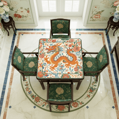 Chinese Dragon Mahjong Mat, Whimsical Colorful Asian Motif Mahj