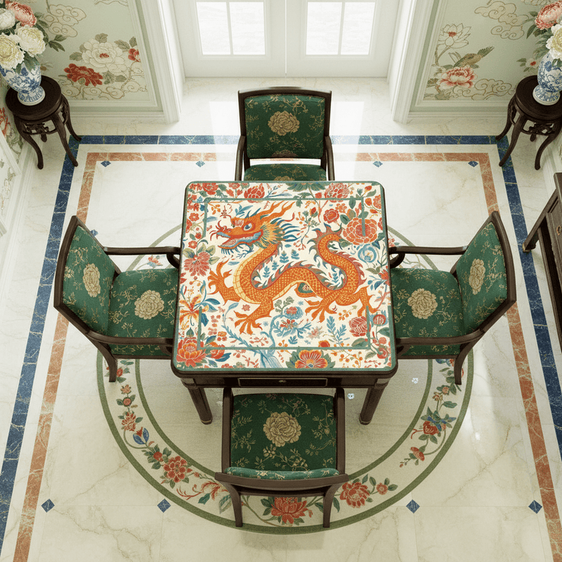 Chinese Dragon Mahjong Mat, Whimsical Colorful Asian Motif Mahj