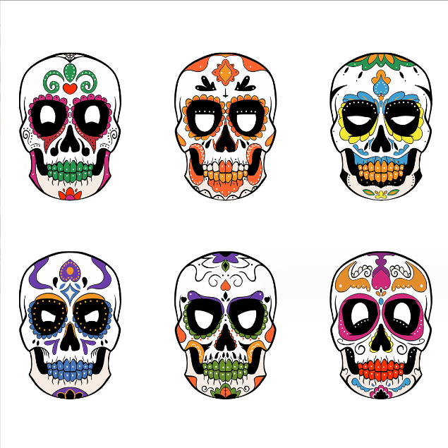 6PCS Day of the Dead DIY Skull Masks for Halloween