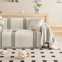 Soft Chenille Sofa Throw with Tassels and Washable Cover