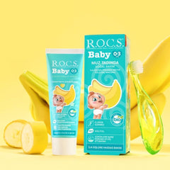 ROCS Baby Toothpaste, 45g - Natural Banana Flavor, Fluoride-Free & SLS-Free for Infants & Toddlers