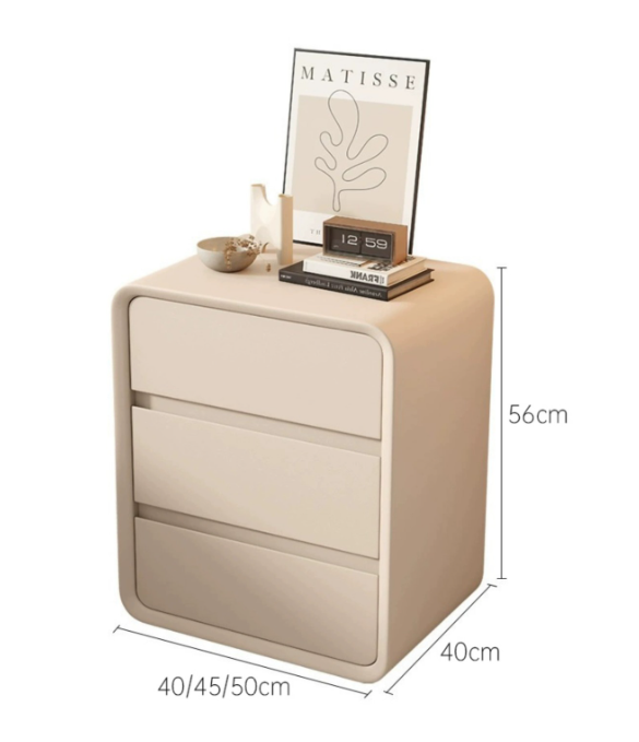 Modern Minimalist Wooden Nightstand in Cream White