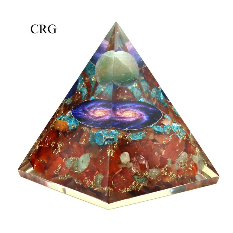 QTY 1 - Carnelian Agate Orgonite Pyramid with Astronomy Inclusions / 3.5-4.5