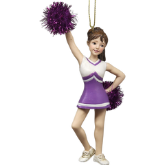 Pom-Pom Cheerleader Ornament - Purple - 5.5 Inches