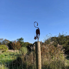 Iron Farmhouse Cat Garden Ornament for Outdoor Decor