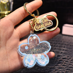 Acrylic Cherry Blossom Heart Girl Car Keychain Pendant