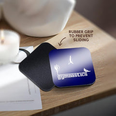 3dRose Alexis Design - Sport Gymnastics - Male and Female Sportsmen. Text Gymnastics. Stylish. White on Blue - Coasters
