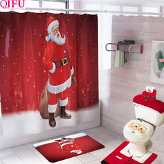 Waterproof Shower Curtain and Snowman Toilet Set