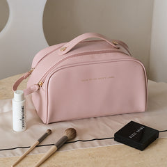 Stylish Dual-Zipper PU Leather Travel Makeup Bag