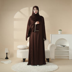 Satin Abaya With Matching Belt Made Of Diamond Tassel (MOA010)