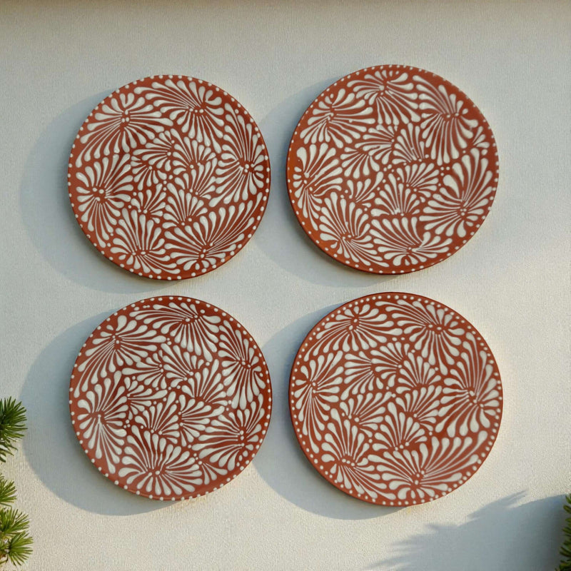 Set of 4 Brown & White Talavera Wall Plates | 11.5