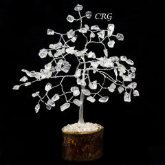 Crystal Quartz 100 Gemstone Chip Tree w/ Wood Base - Silver Wire - SET OF 4