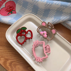 Cartoon Cute Bear Hair Clip with Cherry and Shark Design