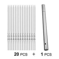 Stainless Steel Barbeque Skewer Storage Tube Reusable Grill Sticks Flat BBQ Fork BBQ Utensil Kitchen Outdoor Camping Accessories Kebab Skewers with Portable Metal Storage Tube Reusable for Grilling Barbecue Kitchen Party and Outdoor Cooking