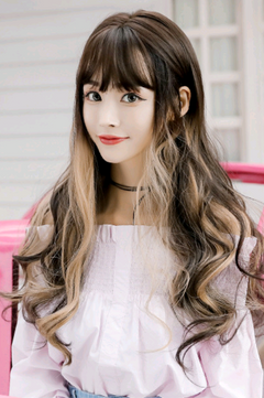 Ladies' Multicolor Gradient Long Wavy Wig with Bangs