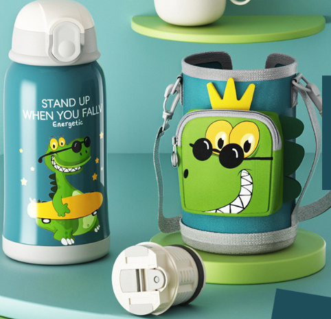 Children's Cartoon Thermos Water Bottle with Straw (One Set)