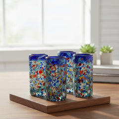 Confetti Double Shot Glass | Hand-Blown Mexican Blue Rim