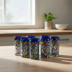 Confetti Double Shot Glass | Hand-Blown Mexican Blue Rim
