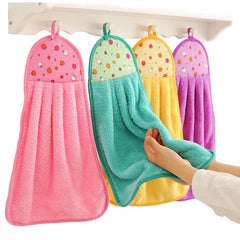 Thick Coral Fleece Hanging Hand Towels for Kitchen