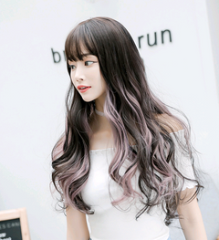 Ladies' Multicolor Gradient Long Wavy Wig with Bangs