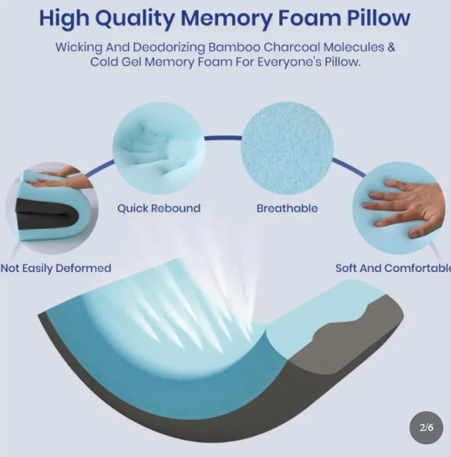 4 Inch Gel Memory Foam Cooling Bed Pillow with Removable Washable Pillowcase, Standard Size